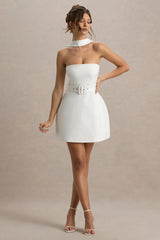 Timberly | White High-Neck Tailored Micro-Mini Dress