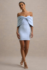 Sadie | Powder Blue Bow Bardot Mini Dress