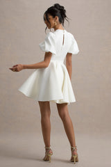 Emelia | White Puff-Sleeve Skater Dress