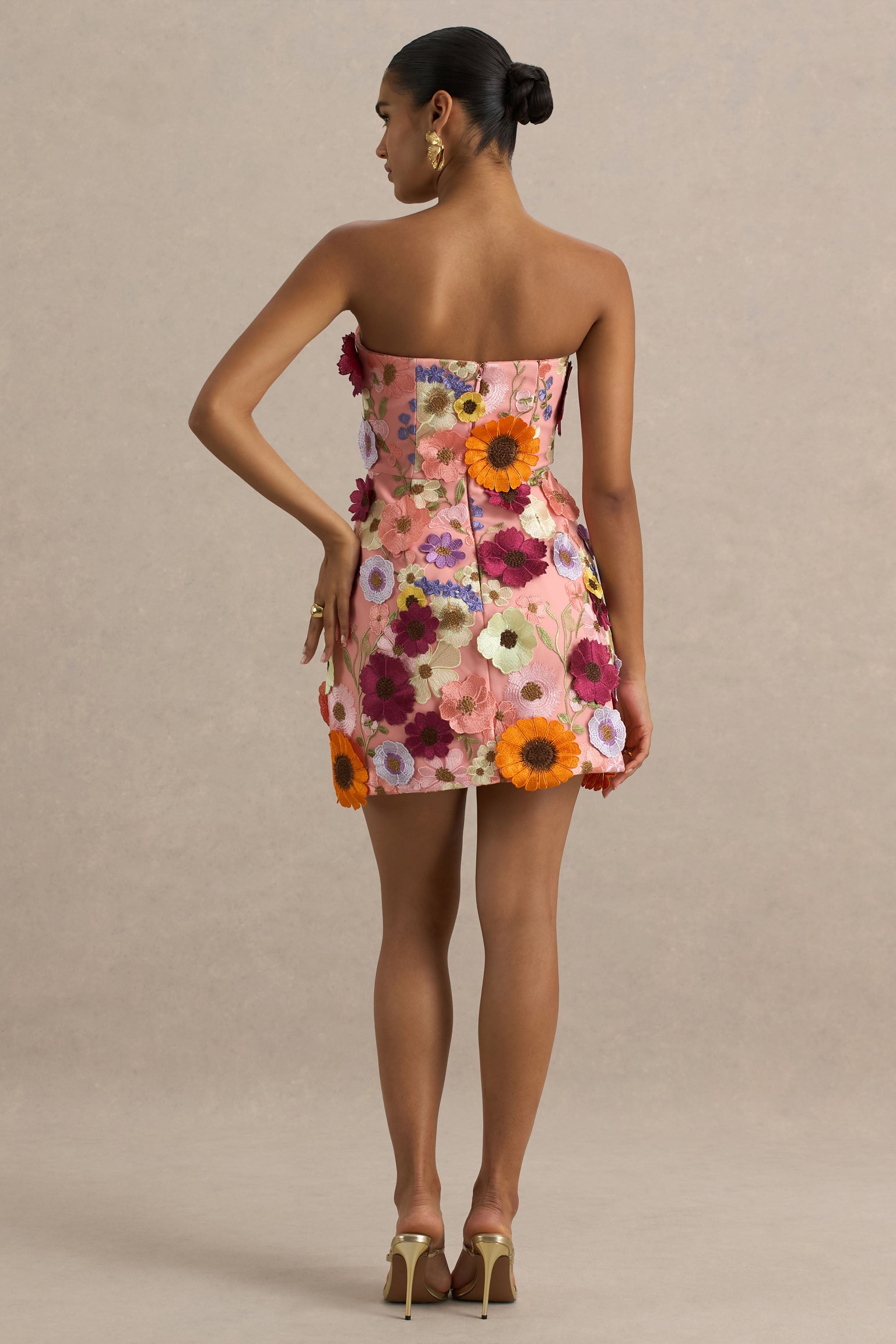 Kristen | Pink Floral Bandeau-Neck Mini Dress