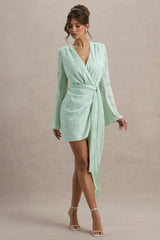 Doreen | Mint Long-Sleeve Wrap Mini Dress