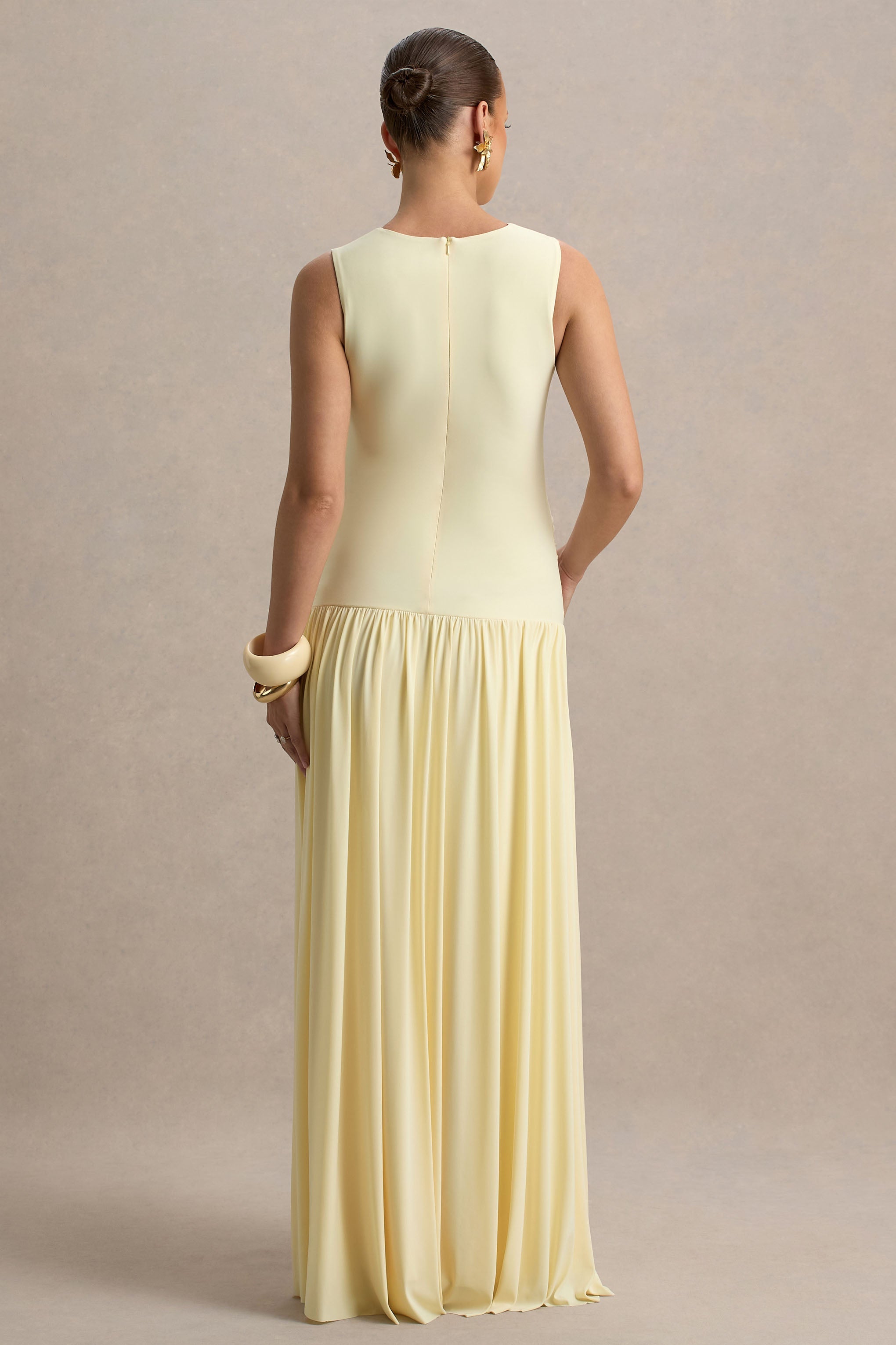 Outline | Lemon High-Neck Maternity Maxi Dress With Draped Skirt