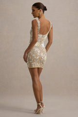 Moonshine | Floral Embellished Square-Neck Mini Dress