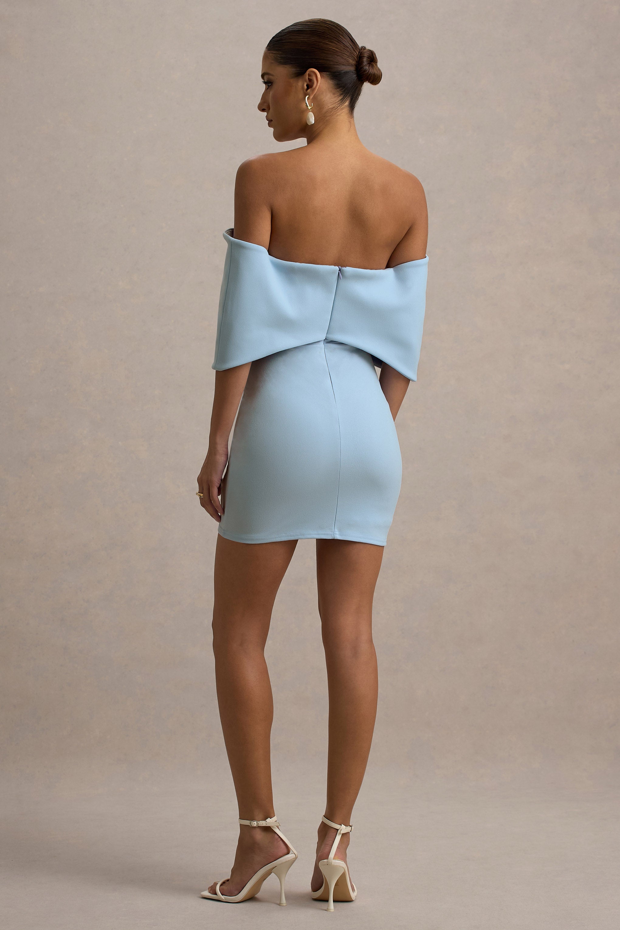 Sadie | Powder Blue Bow Bardot Mini Dress